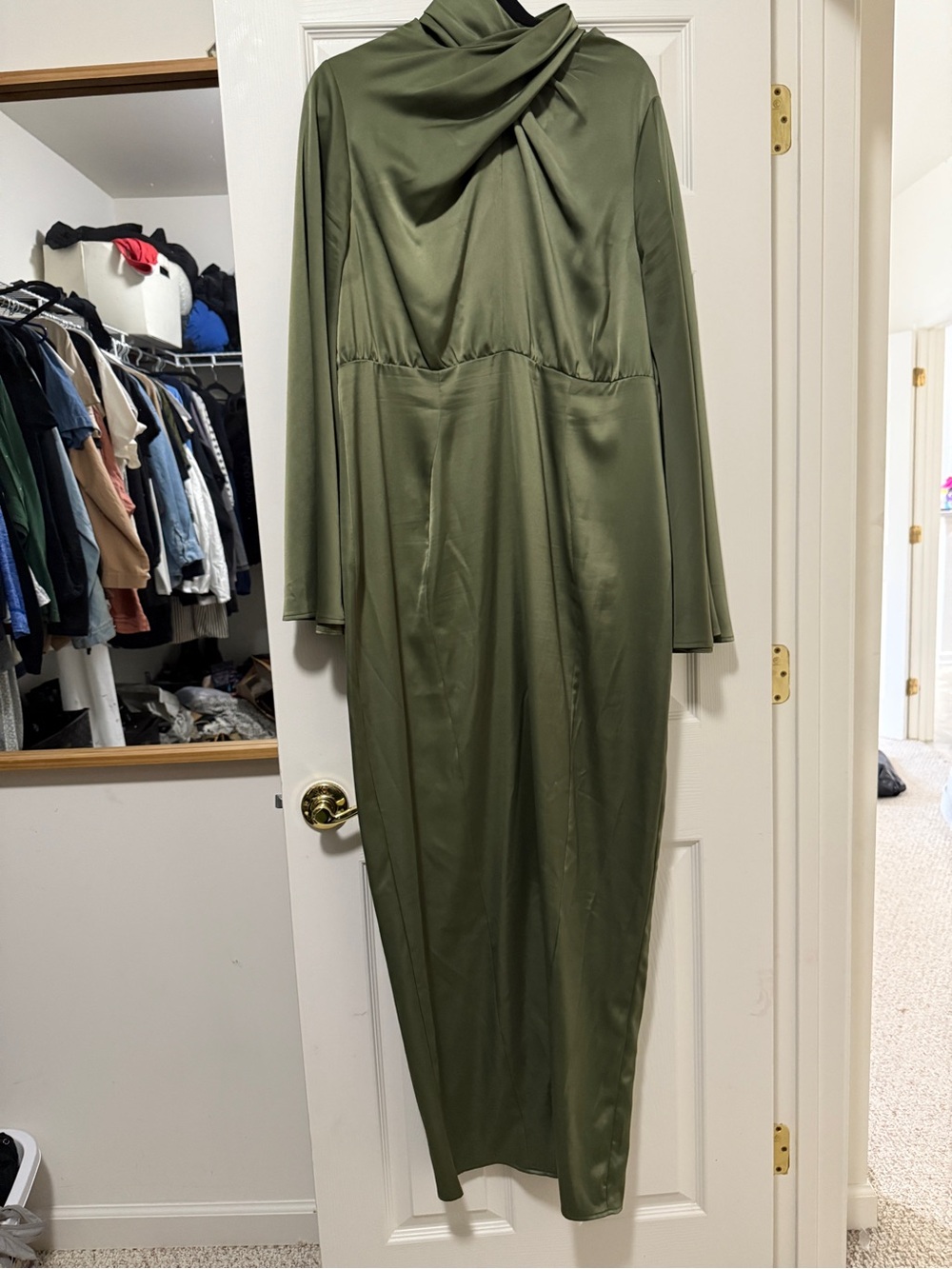 ASOS Olive Green Long Sleeve Twist-Neck Maxi Dress